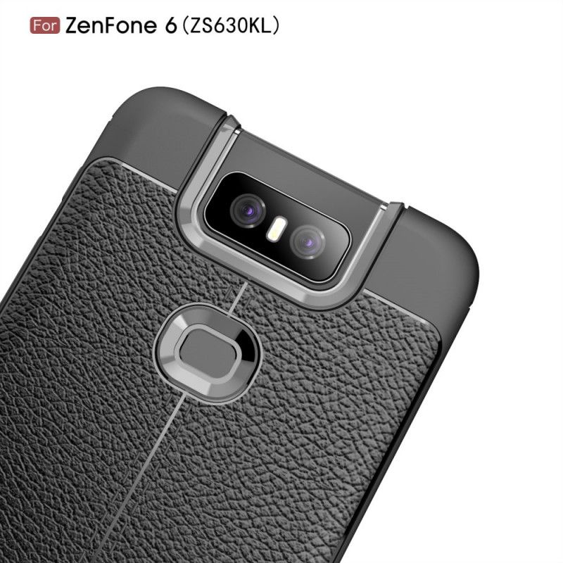 Coque Asus Zenfone 6 Effet Cuir Litchi Double Line