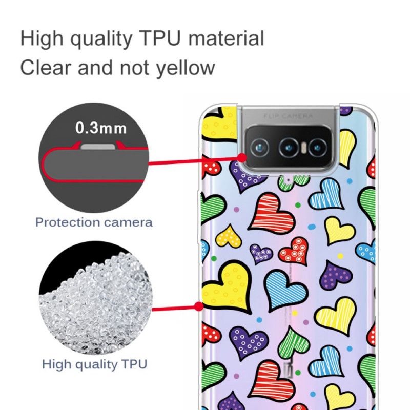 Coque Asus Zenfone 7 / 7 Pro Coeurs Multicolores