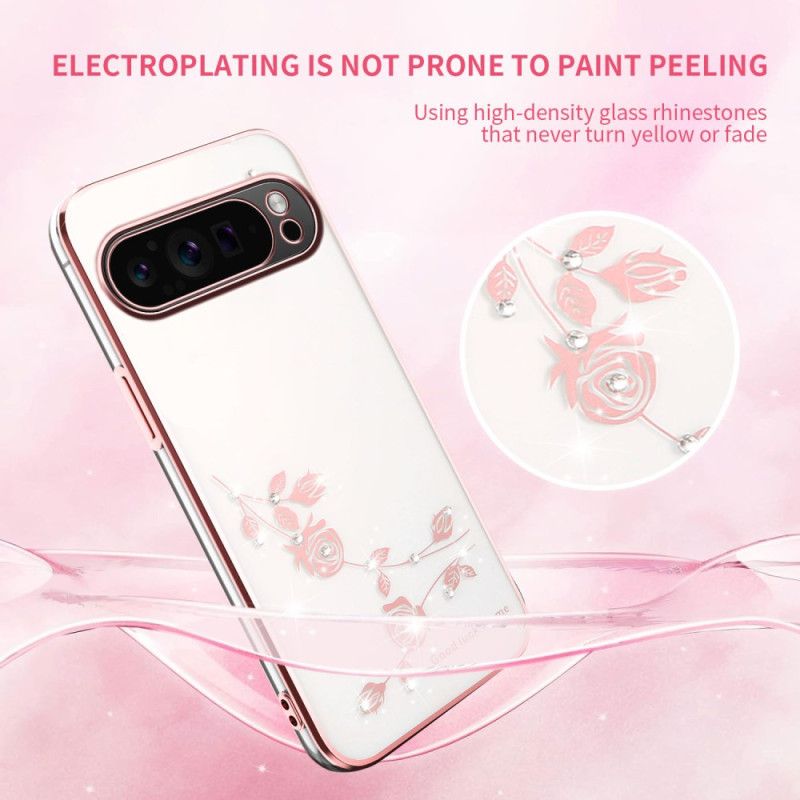 Coque Google Pixel 10 Pro XL Décoration Florale et Strass