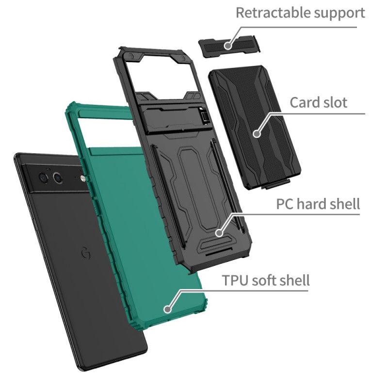 Coque Google Pixel 6 Porte-cartes À Glissière Et Support