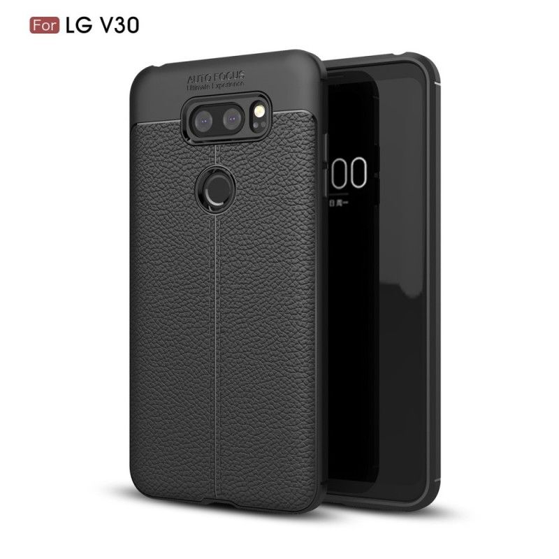 Coque Lg V30 Effet Cuir Litchi Double Line