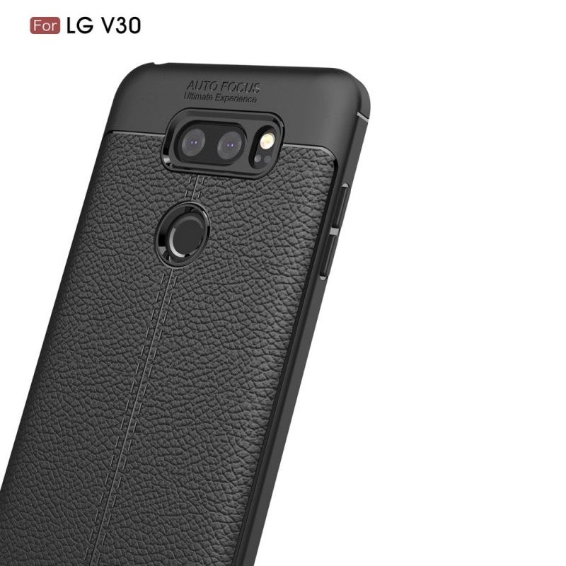 Coque Lg V30 Effet Cuir Litchi Double Line