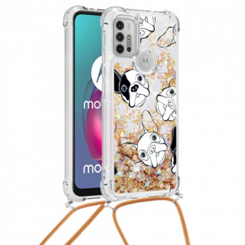 Coque Moto G30 / G10 À Cordon Paillettes Chiens