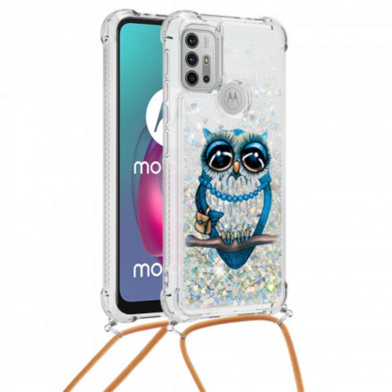 Coque Moto G30 / G10 À Cordon Paillettes Miss Hibou