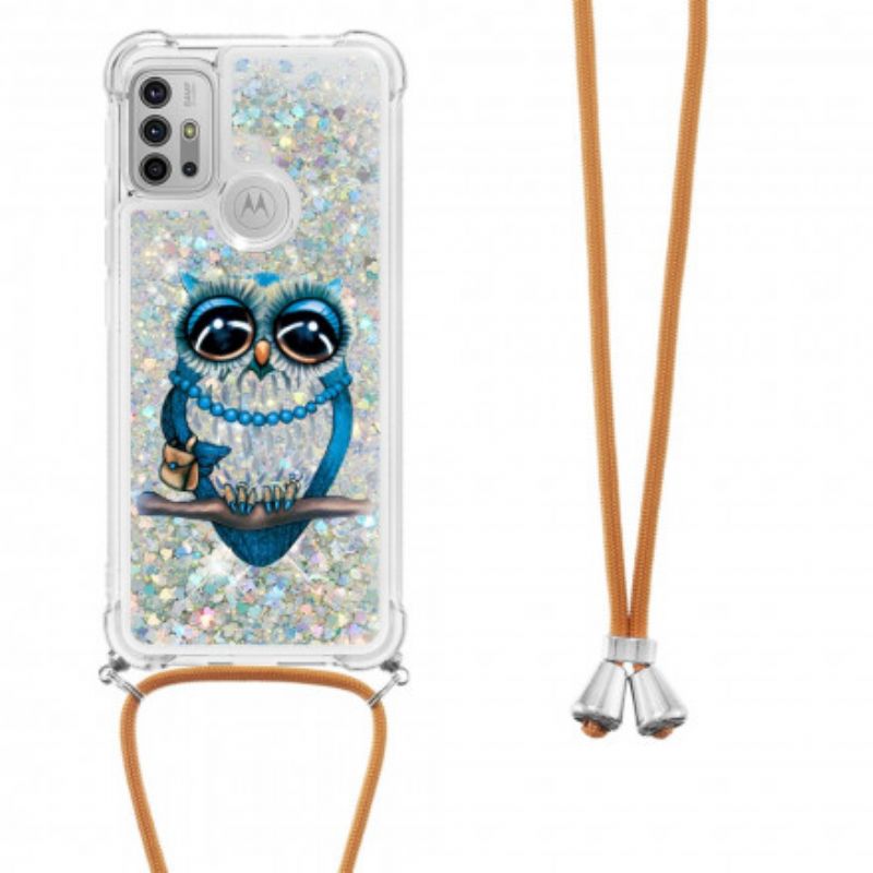 Coque Moto G30 / G10 À Cordon Paillettes Miss Hibou