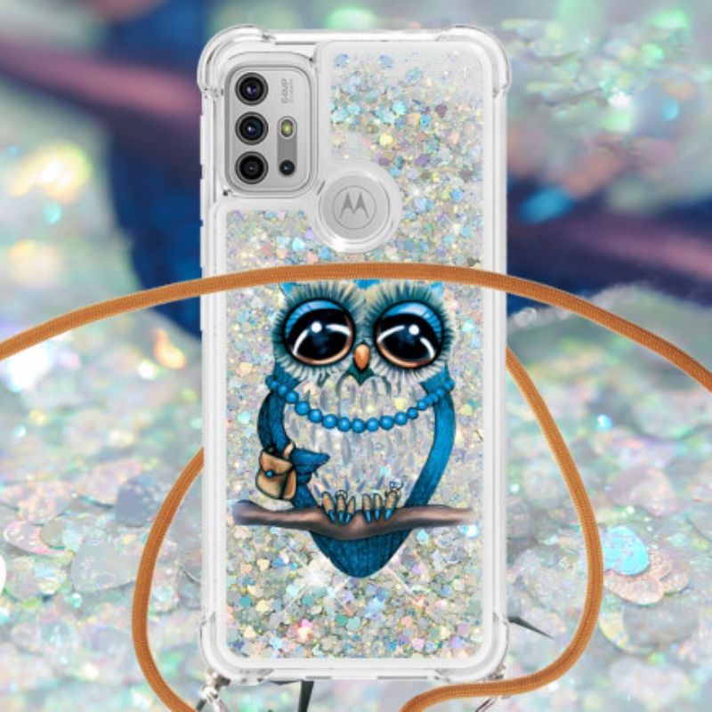 Coque Moto G30 / G10 À Cordon Paillettes Miss Hibou