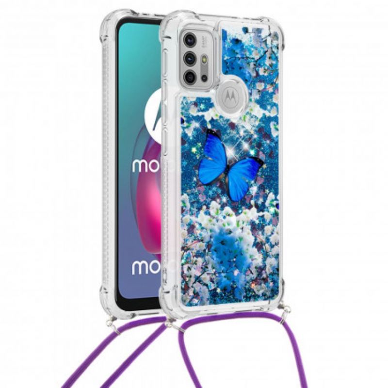 Coque Moto G30 / G10 À Cordon Paillettes Papillons