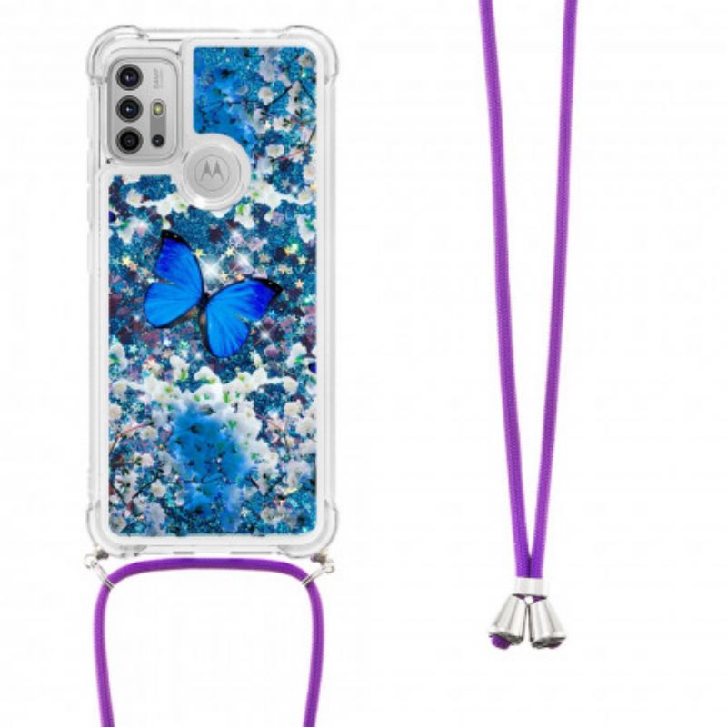 Coque Moto G30 / G10 À Cordon Paillettes Papillons