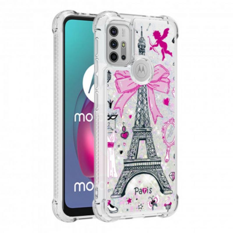 Coque Moto G30 / G10 La Tour Eiffel Paillettes