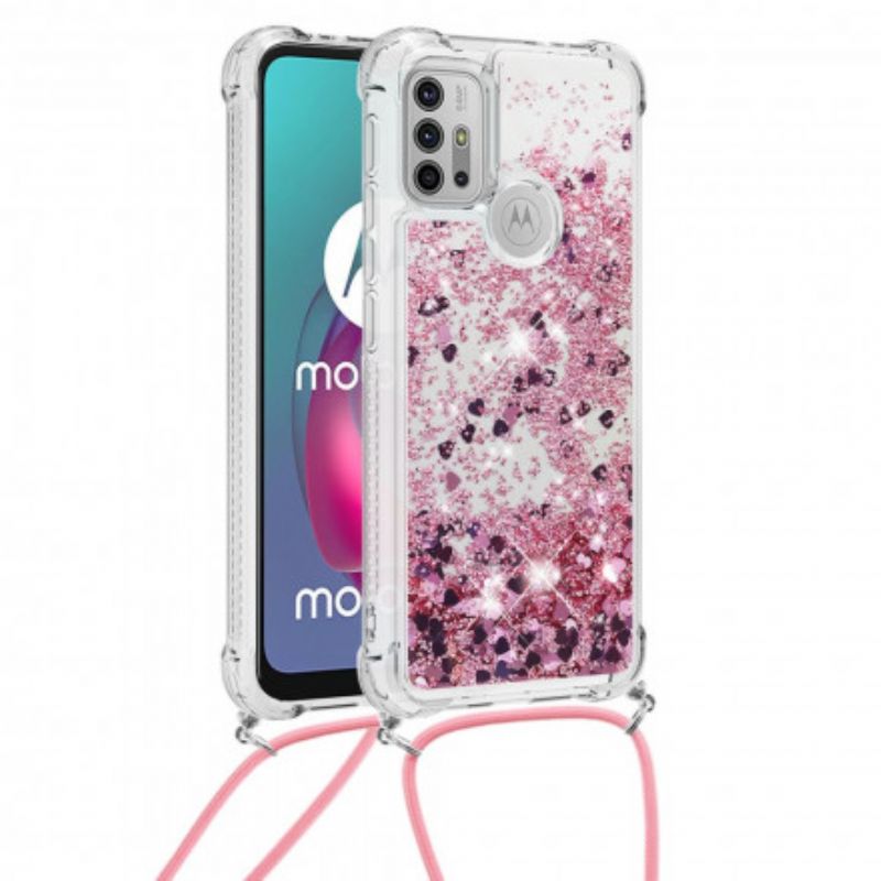 Coque Moto G30 / G10 Paillettes Avec Cordon