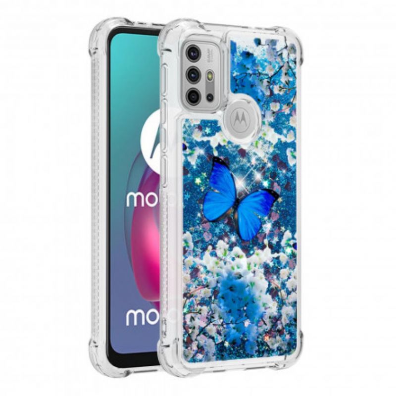 Coque Moto G30 / G10 Papillons Bleus Paillettes