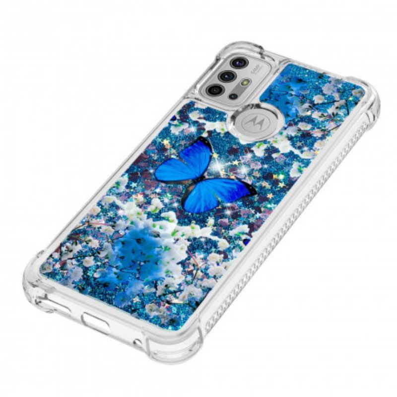 Coque Moto G30 / G10 Papillons Bleus Paillettes