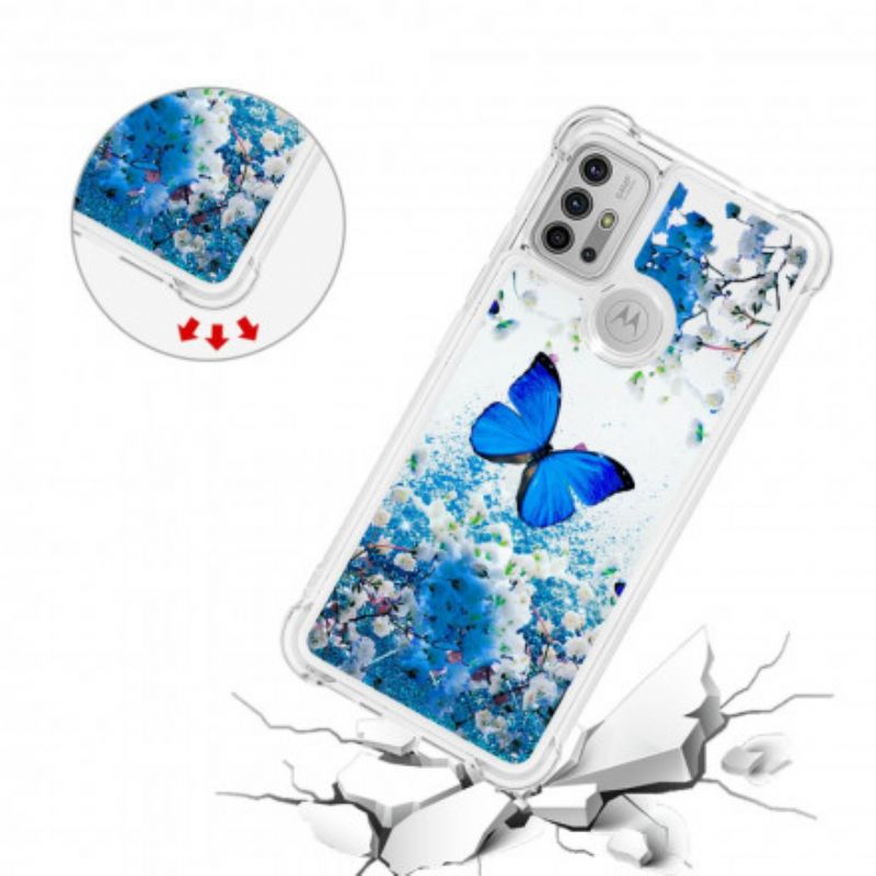 Coque Moto G30 / G10 Papillons Bleus Paillettes