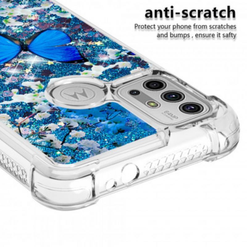 Coque Moto G30 / G10 Papillons Bleus Paillettes