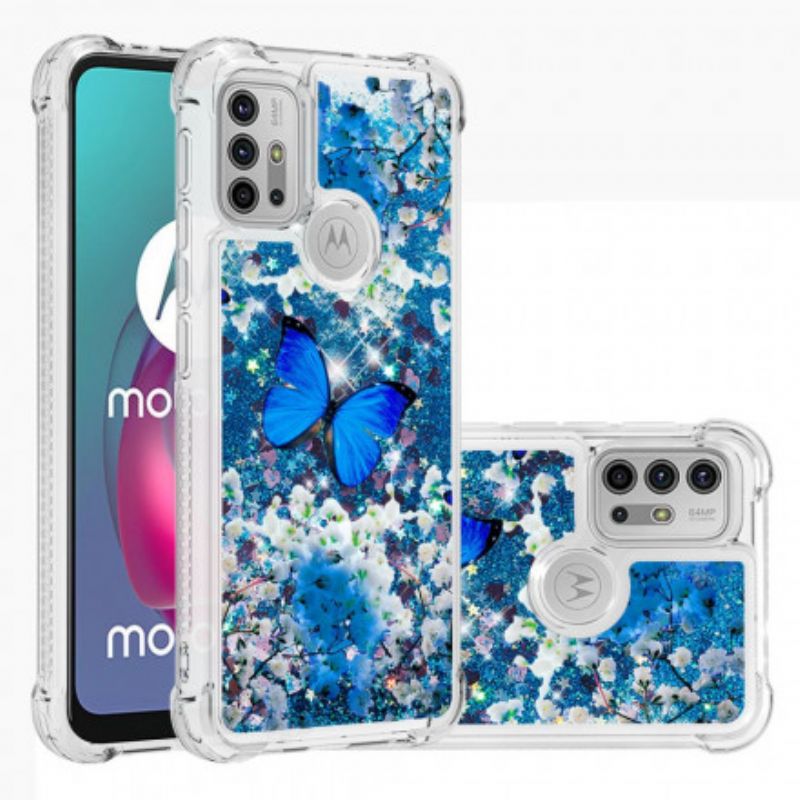 Coque Moto G30 / G10 Papillons Bleus Paillettes