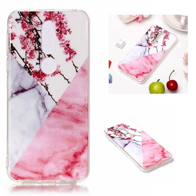 Coque Nokia 7.1 Marbrée Fleurs De Prunier