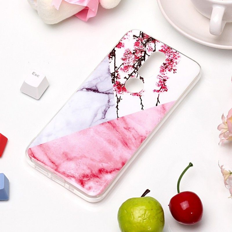 Coque Nokia 7.1 Marbrée Fleurs De Prunier