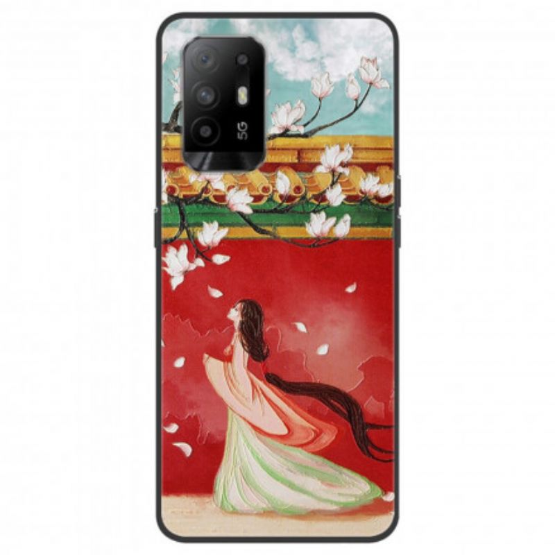 Coque Oppo A94 5G La Femme À Fleurs Asiatiques