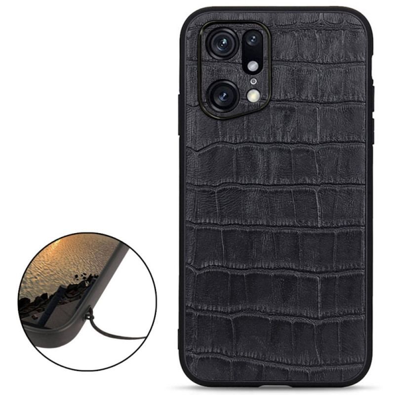 Coque Oppo Find X5 Pro Véritable Cuir Texture Crocodile