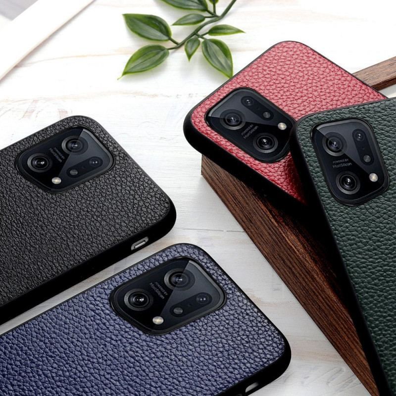 Coque Oppo Find X5 Véritable Cuir Litchi