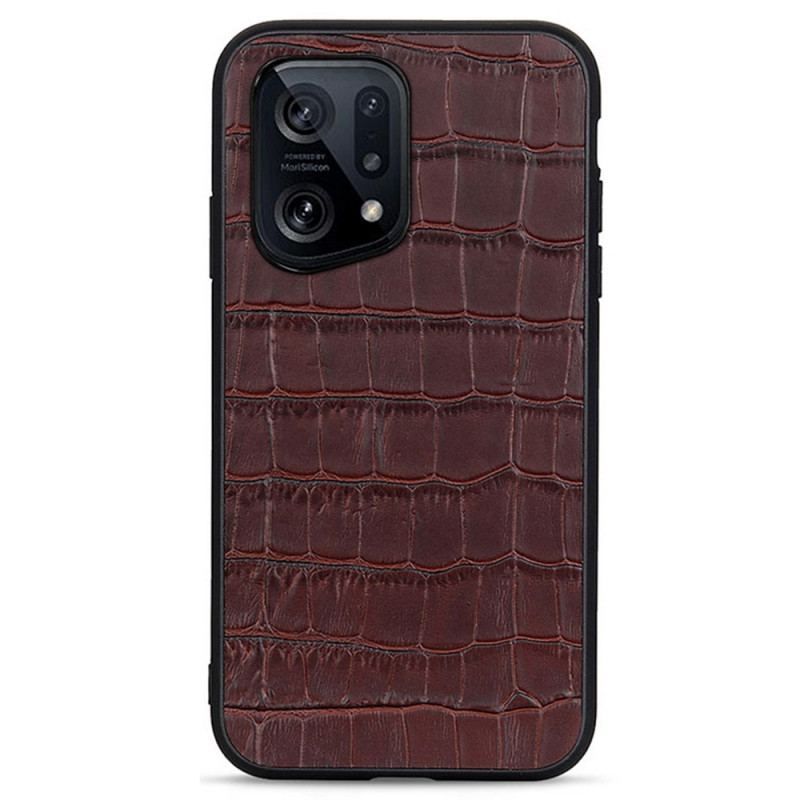 Coque Oppo Find X5 Véritable Cuir Texture Crocodile