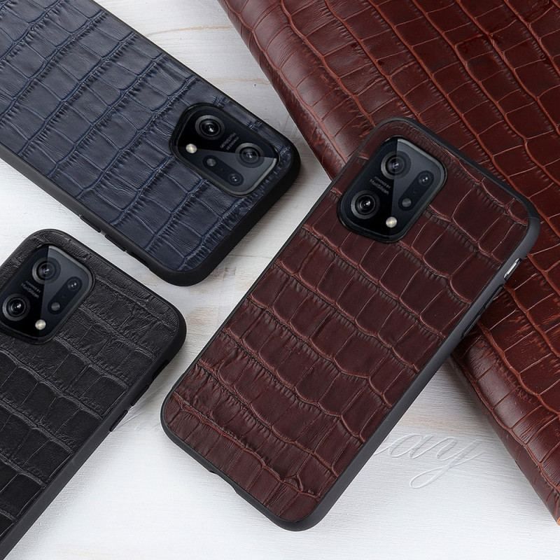 Coque Oppo Find X5 Véritable Cuir Texture Crocodile