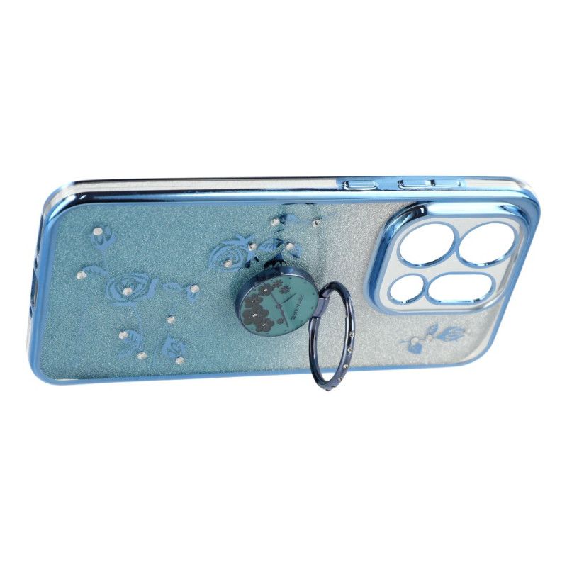 Coque Oppo Find X9 5G Anneau-Support Fleurs et Strass KADEM