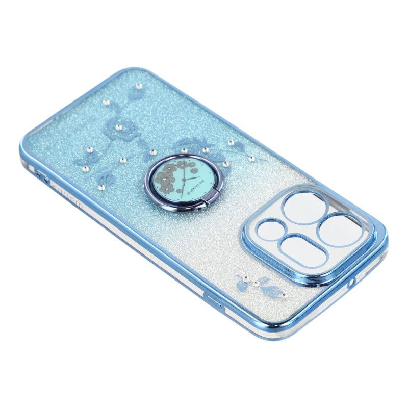 Coque Oppo Find X9 5G Anneau-Support Fleurs et Strass KADEM