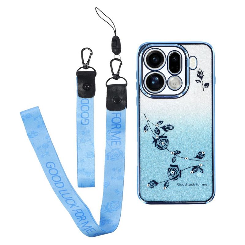 Coque Oppo Find X9 Pro 5G Fleurs et Strass à Lanières