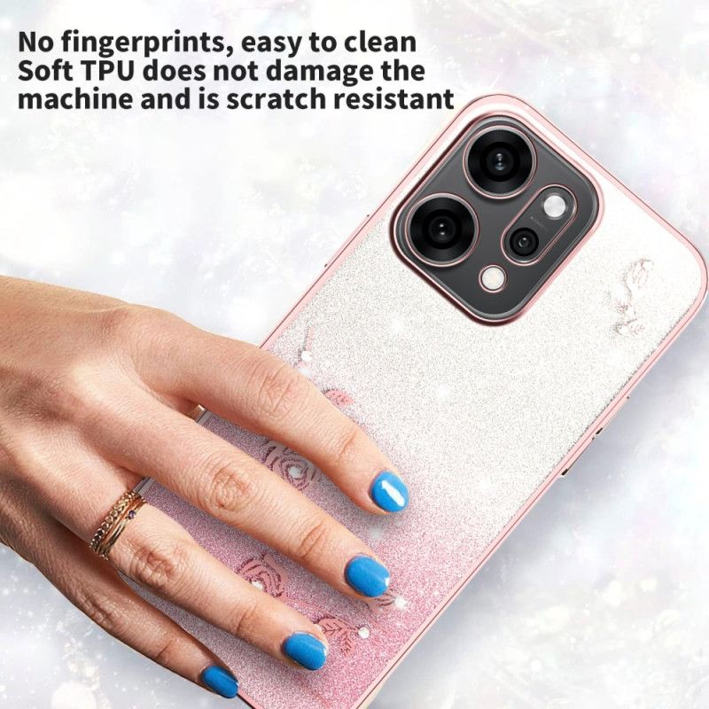 Coque Oppo Reno 14 5G Fleurs et Strass