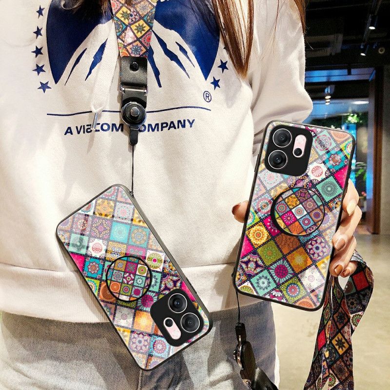 Coque Oppo Reno 14 F 5G Support et Lanière Patchwork