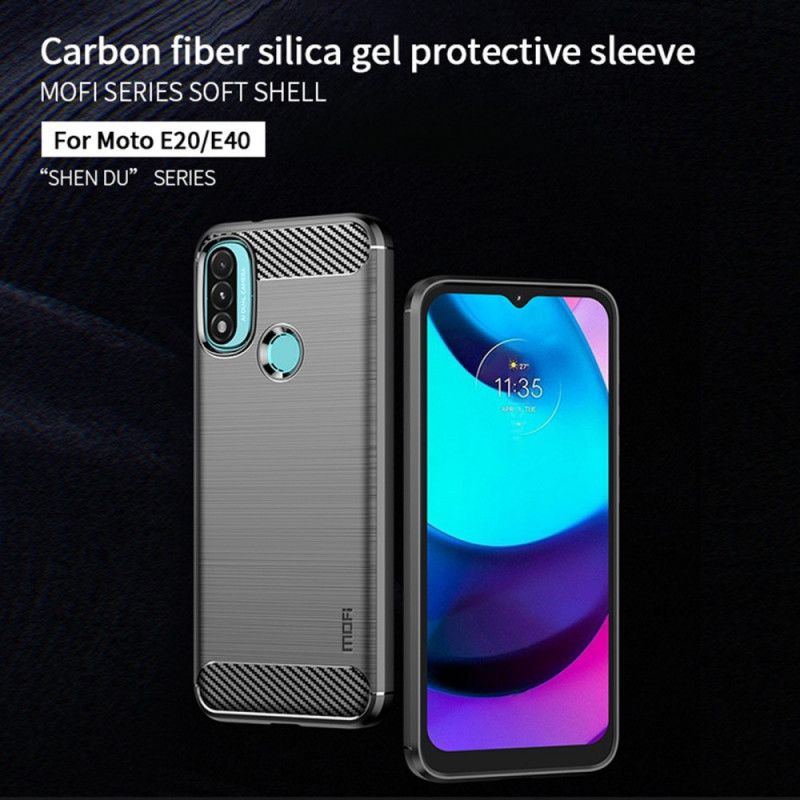 Coque Pour Moto E20 / E30 / E40 Fibre Carbone Brossée Mofi