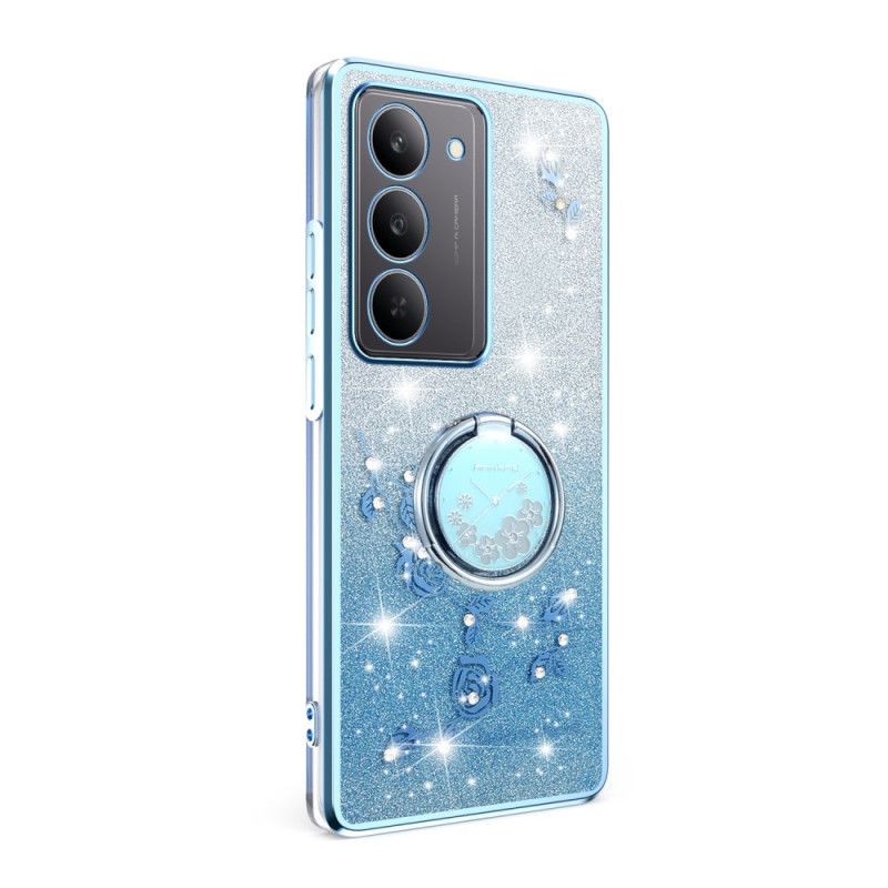 Coque Realme 14X 5G Anneau-Support Fleurs et Strass KADEM