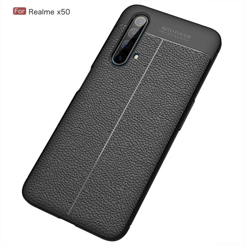 Coque Realme X50 Effet Cuir Litchi Double Line