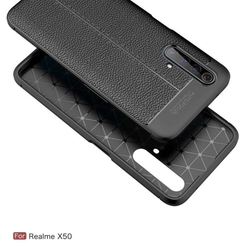 Coque Realme X50 Effet Cuir Litchi Double Line