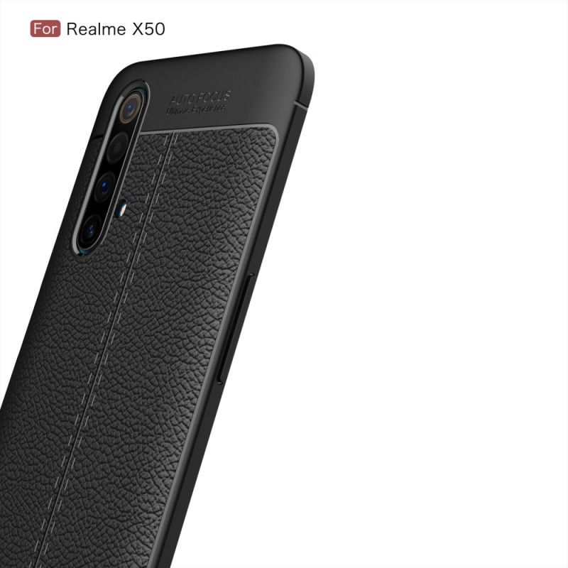 Coque Realme X50 Effet Cuir Litchi Double Line