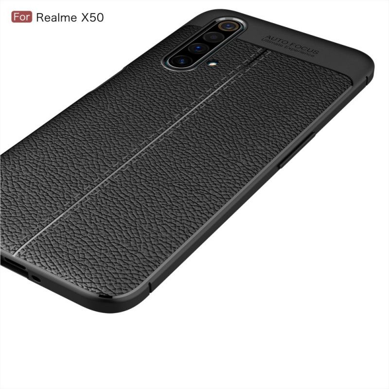 Coque Realme X50 Effet Cuir Litchi Double Line