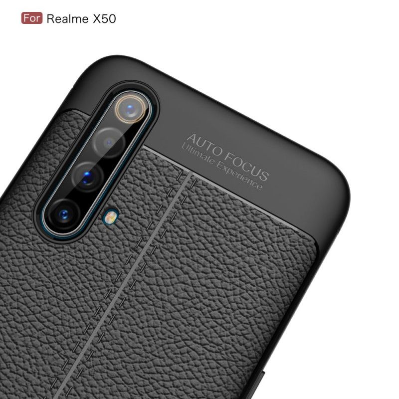 Coque Realme X50 Effet Cuir Litchi Double Line