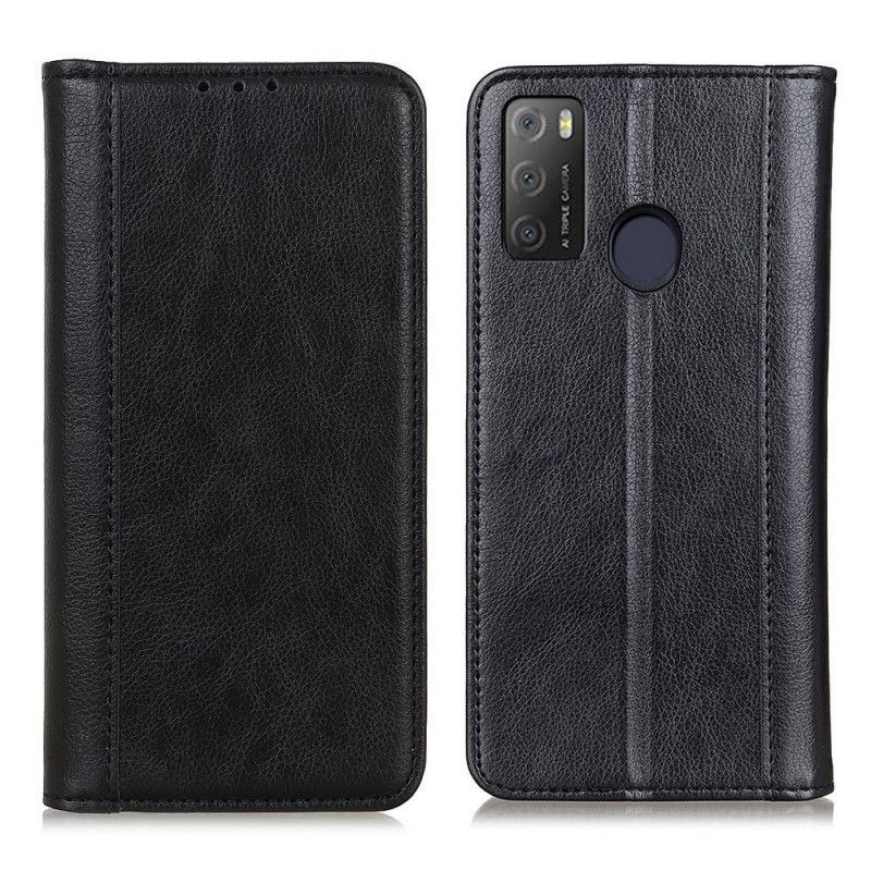 Flip Cover Alcatel 3L (2021) / 1S (2021) Cuir Litchi Fendu Élégance