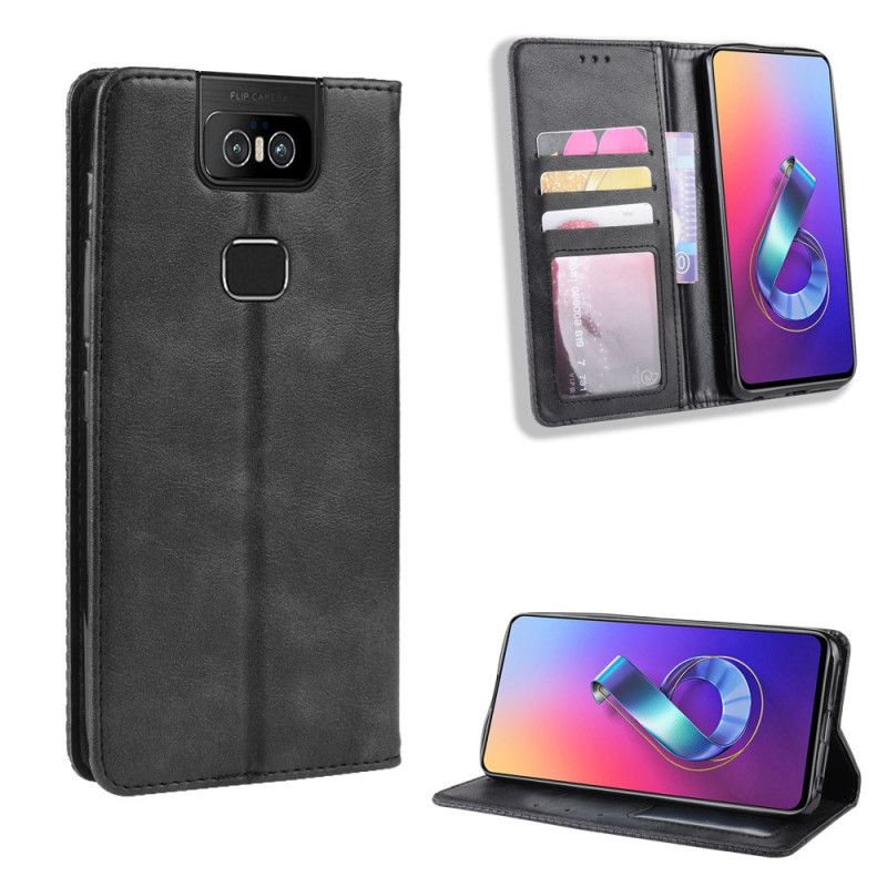 Flip Cover Asus Zenfone 6 Effet Cuir Vintage Stylisé