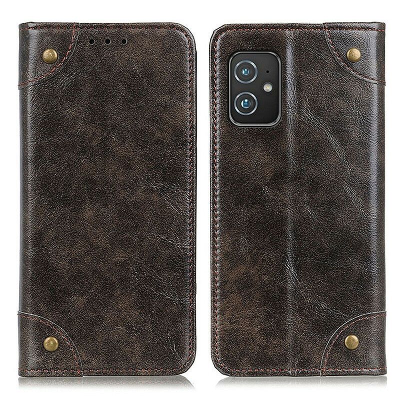 Flip Cover Asus Zenfone 8 Cuir Fendu Vintage Rivets