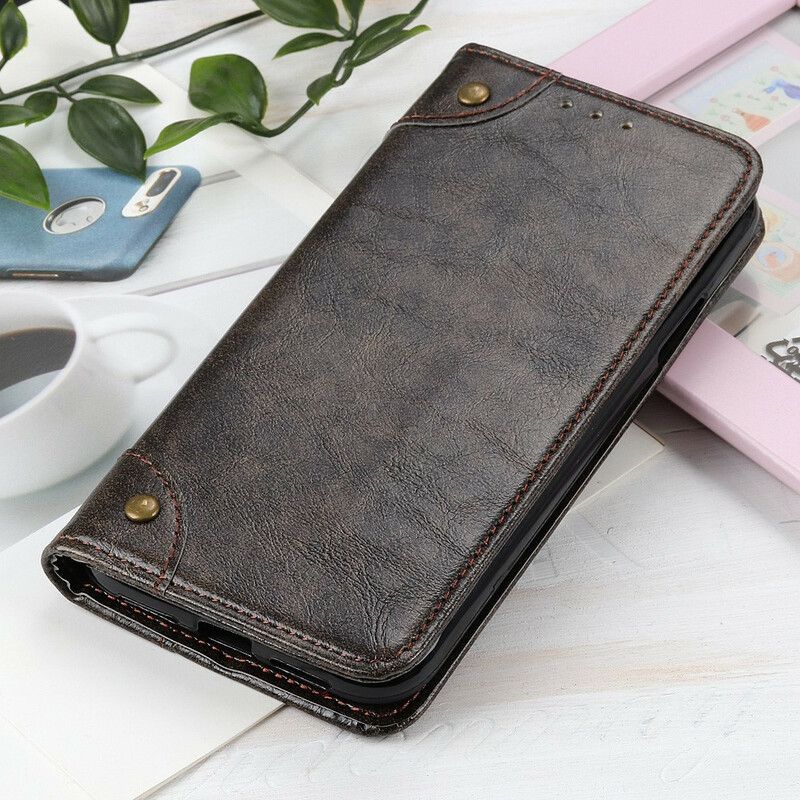 Flip Cover Asus Zenfone 8 Cuir Fendu Vintage Rivets