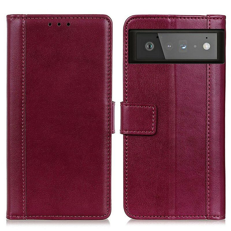 Flip Cover Google Pixel 6 Cuir Litchi Fendu Classique