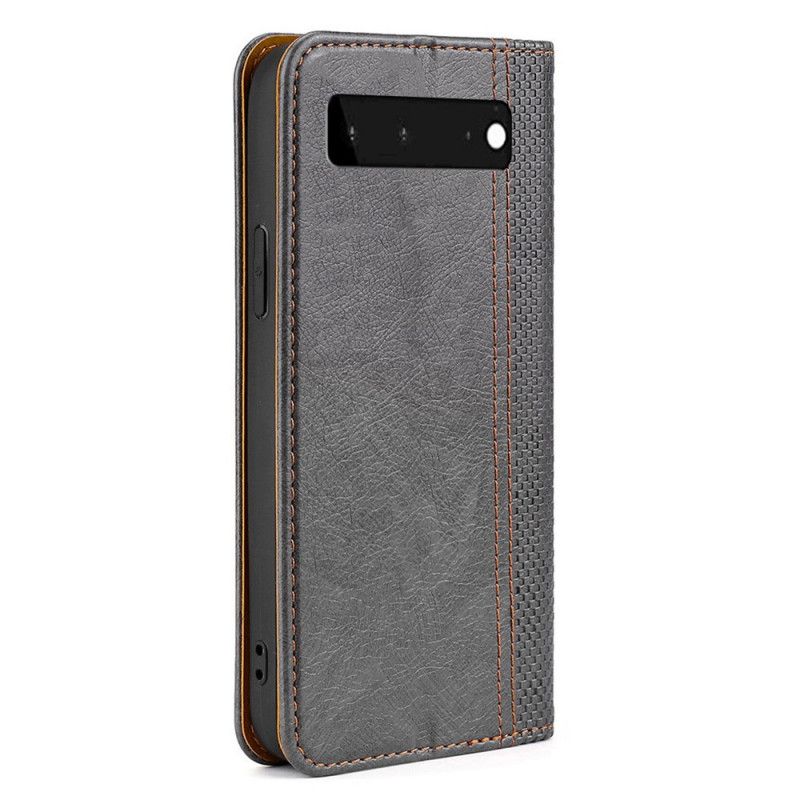 Flip Cover Google Pixel 6 Cuir Litchi Fendu Coutures