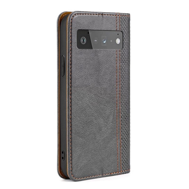 Flip Cover Google Pixel 6 Pro Cuir Litchi Fendu Coutures