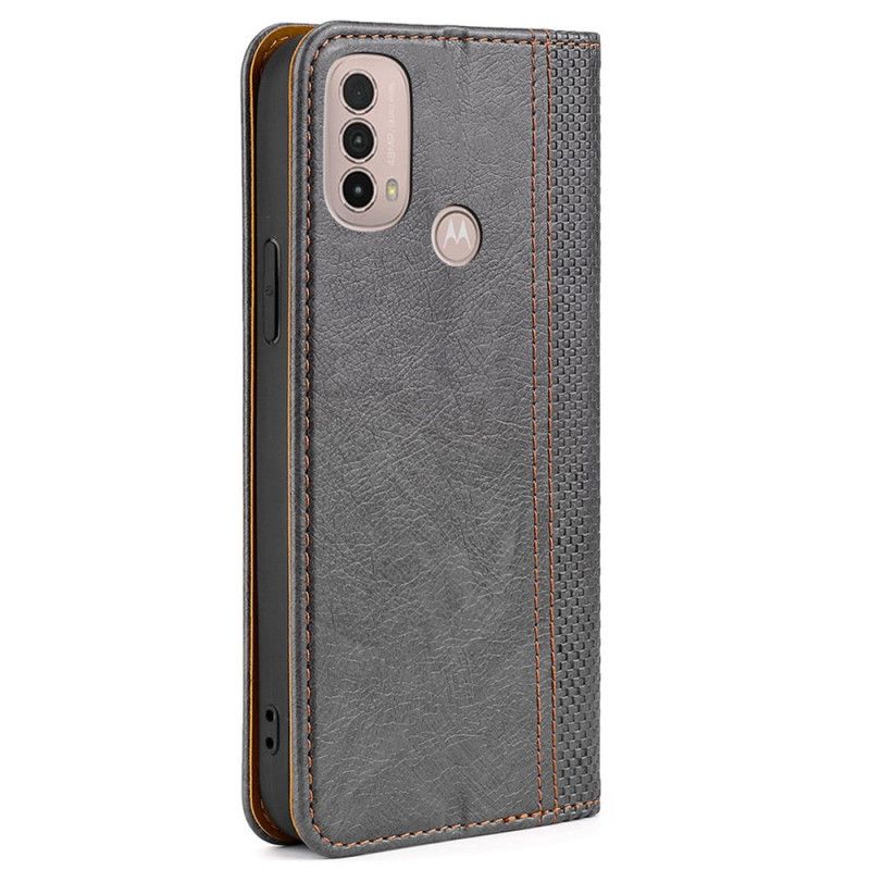 Flip Cover Moto E20 / E30 / E40 Cuir Litchi Fendu Coutures