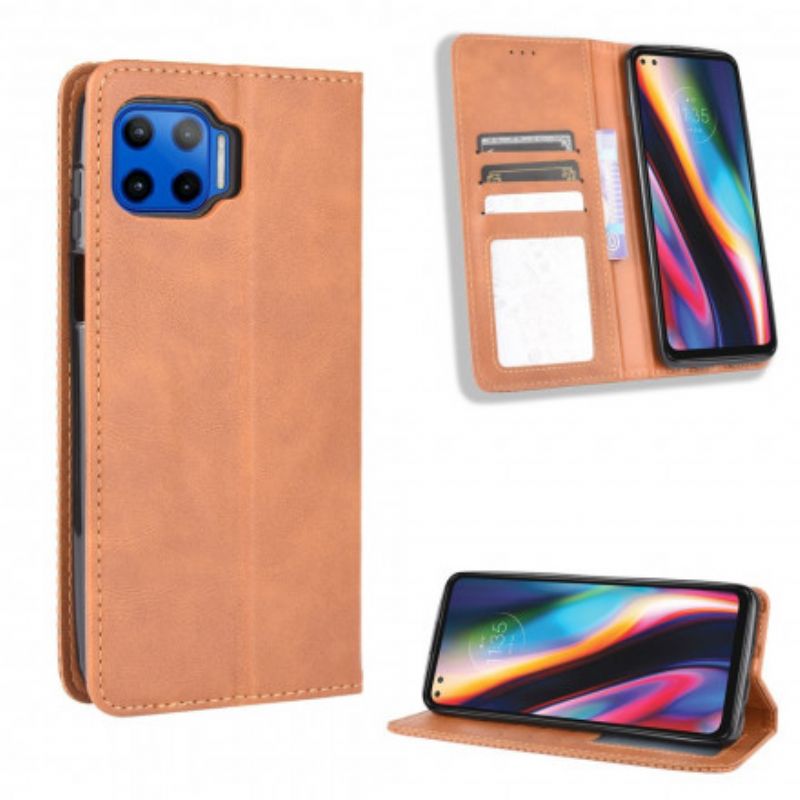 Flip Cover Moto G 5G Plus Effet Cuir Vintage Stylisé