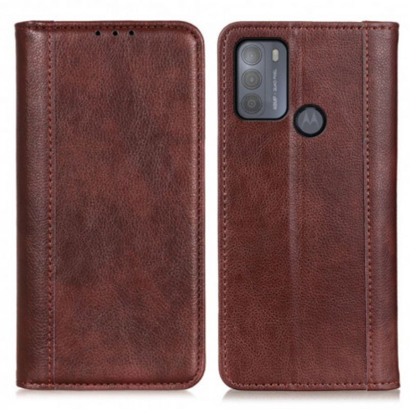 Flip Cover Moto G50 Version Cuir Litchi Fendu