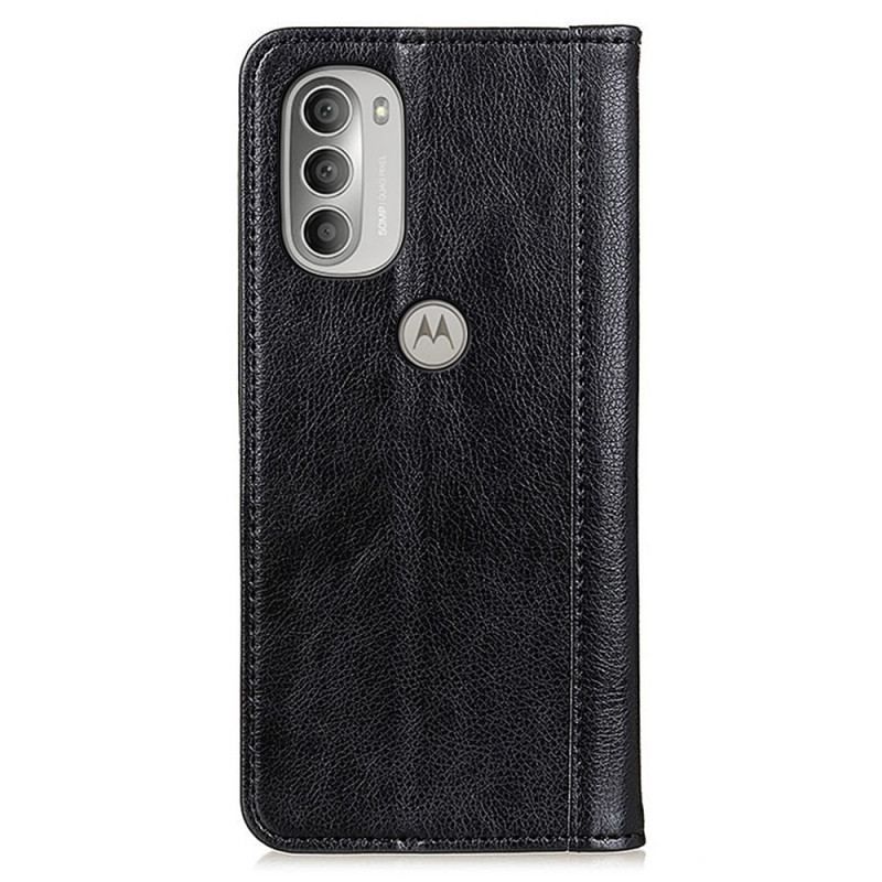 Flip Cover Moto G51 5G Cuir Litchi Fendu Élégance