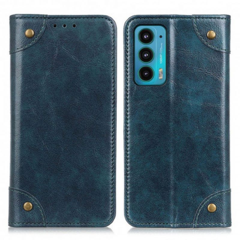 Flip Cover Motorola Edge 20 Style Cuir Vintage Rivets